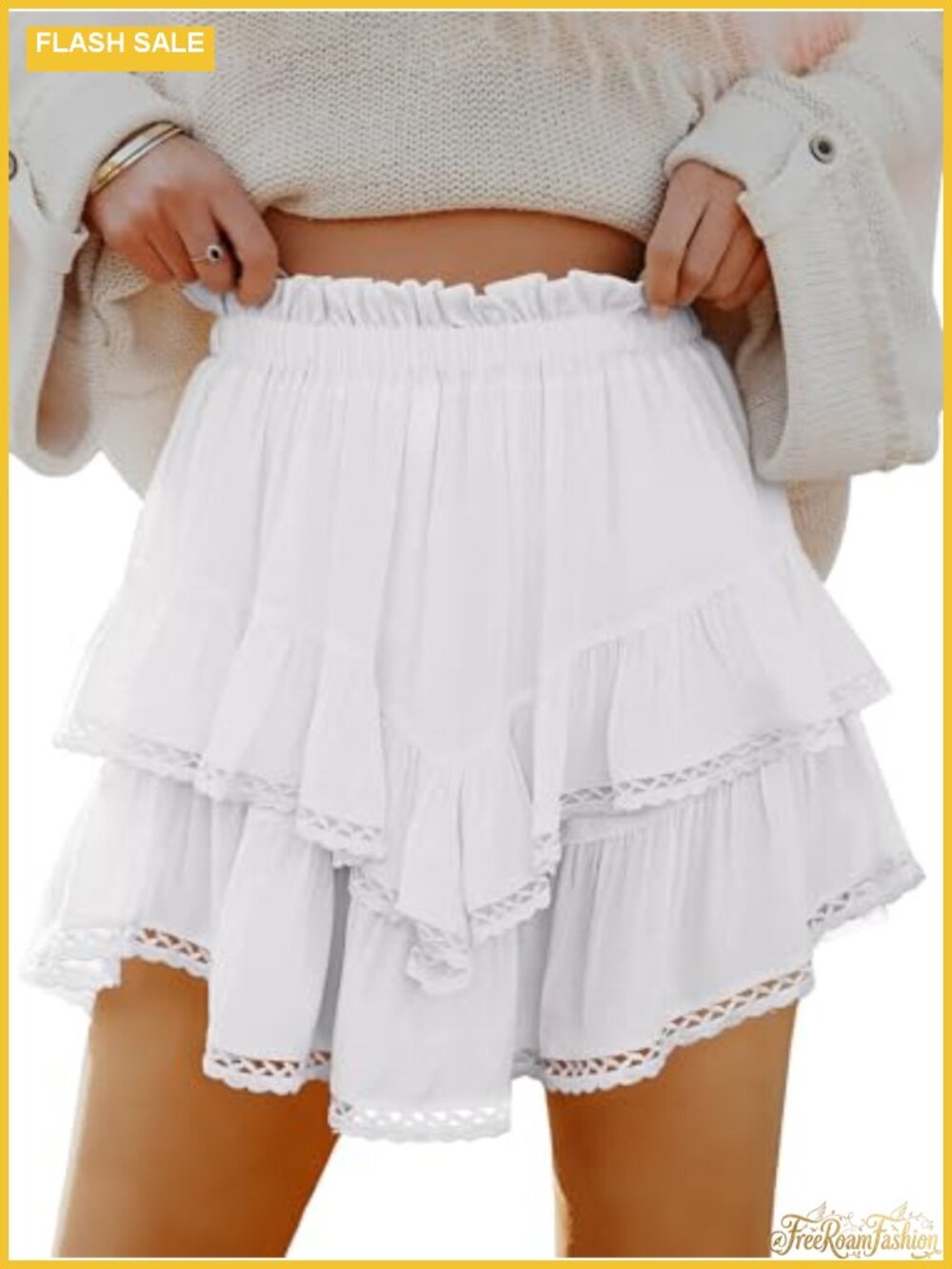 Flowy Mini Skort Built in Shorts High Waist Smocked Tennis Golf
